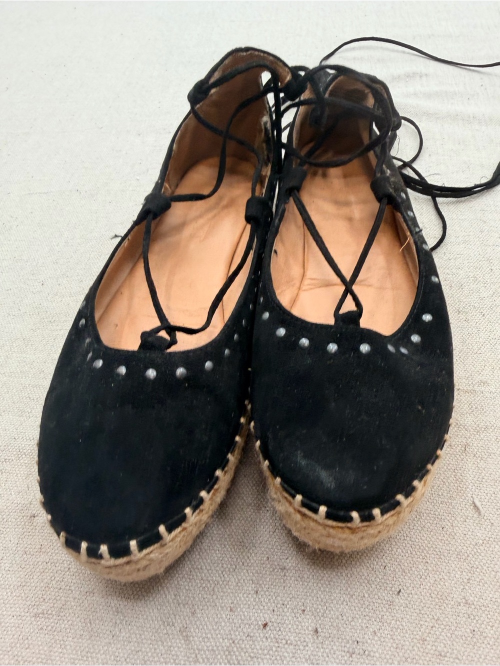 Report Black Suede Lace-Up Espadrille Flats